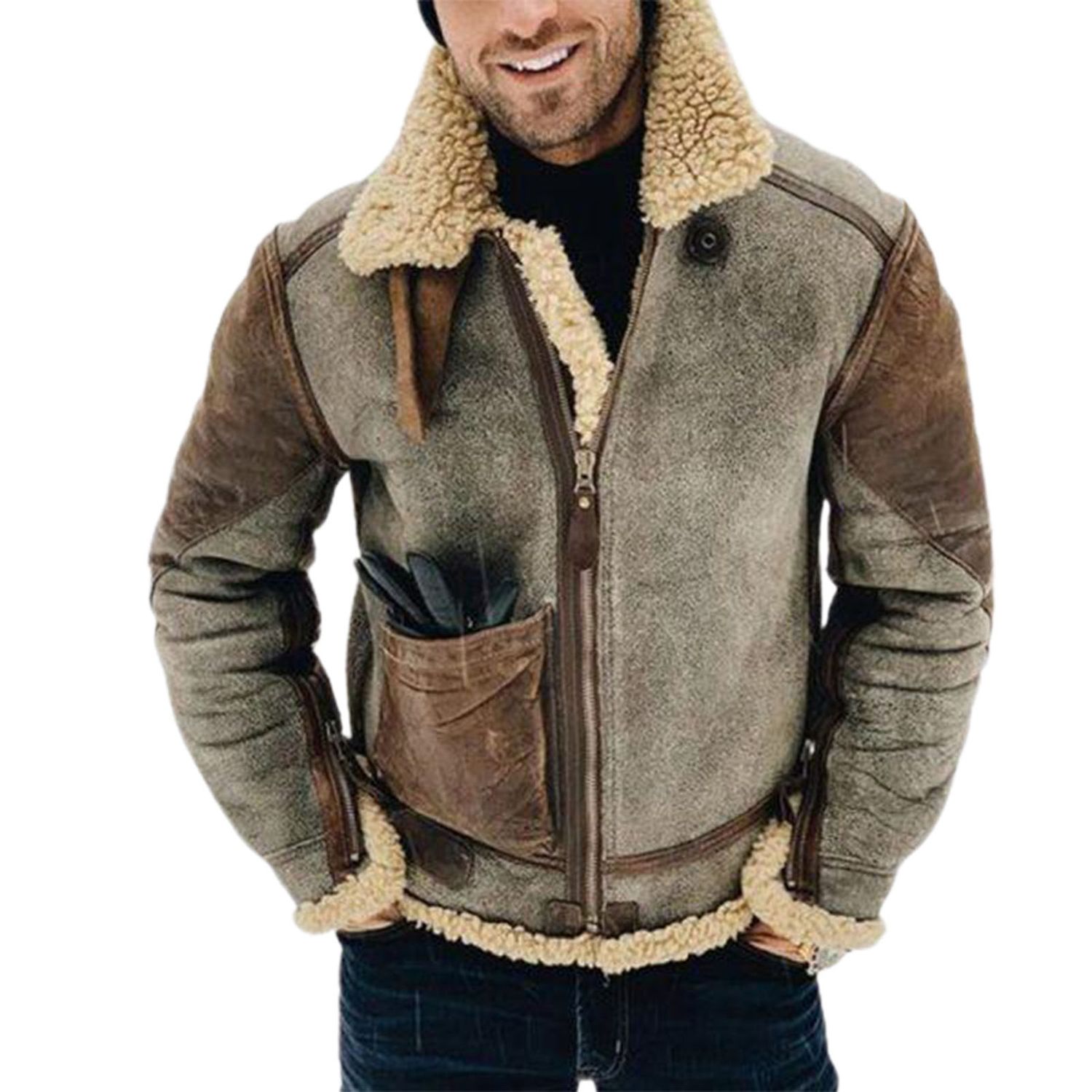 Jacket Turn-down Collar Contrast Colors Winter Male Jacket