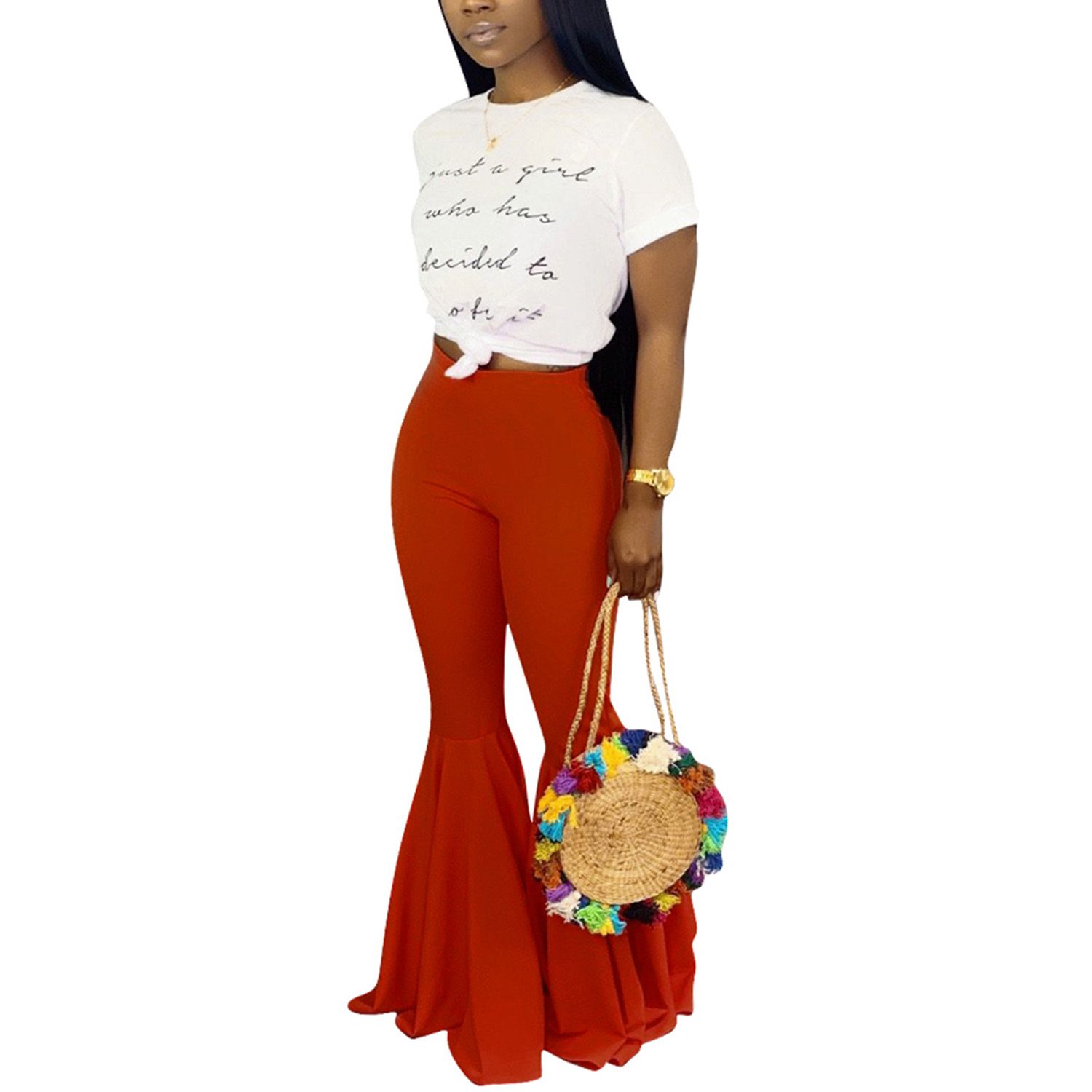 Women Flared Pants, High Waist Design Sexy Skinny Simple Solid Color Style Summer Clothing