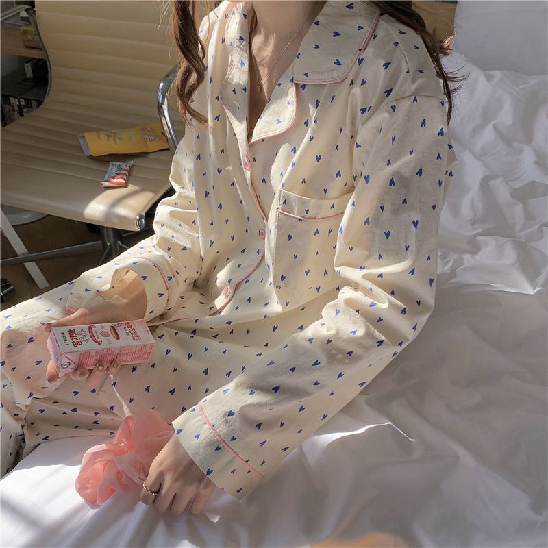 Green Plaid Casual Pajama Sets Women Single Breasted Ins Japan Turn-down Collar Nightwear Spring Fall Elastic Waist Homewear