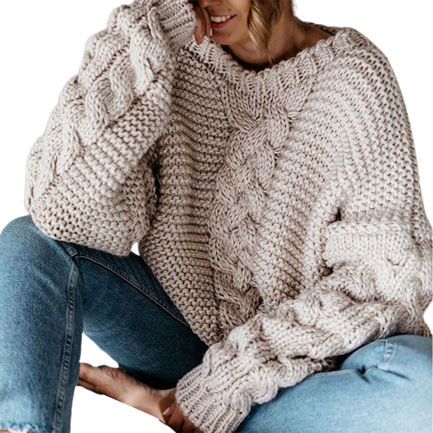 Sweater Round Neck Warm Pure Color Sweater