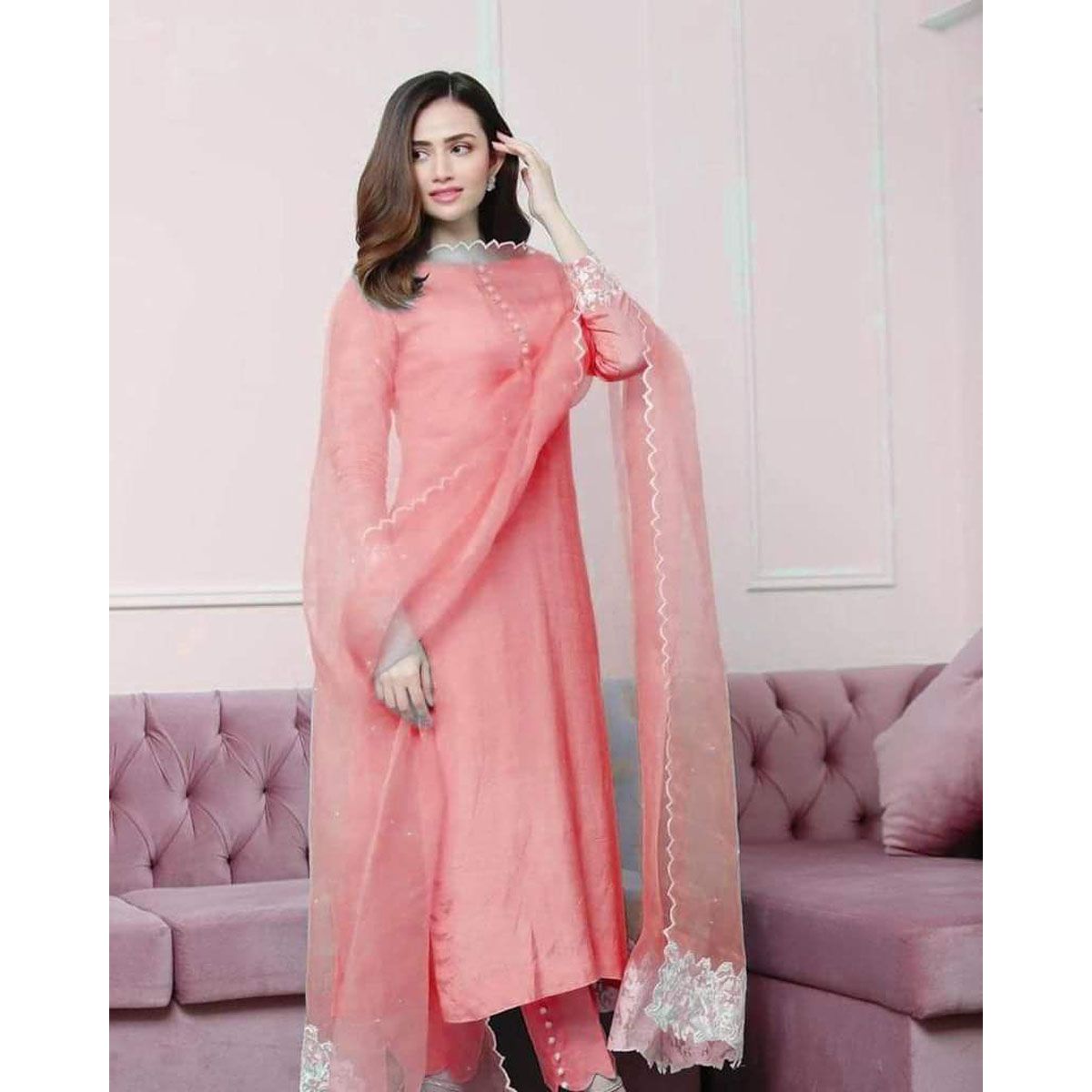 Grey Georgette Embroidery Semi Stitched Perty Dress for Women