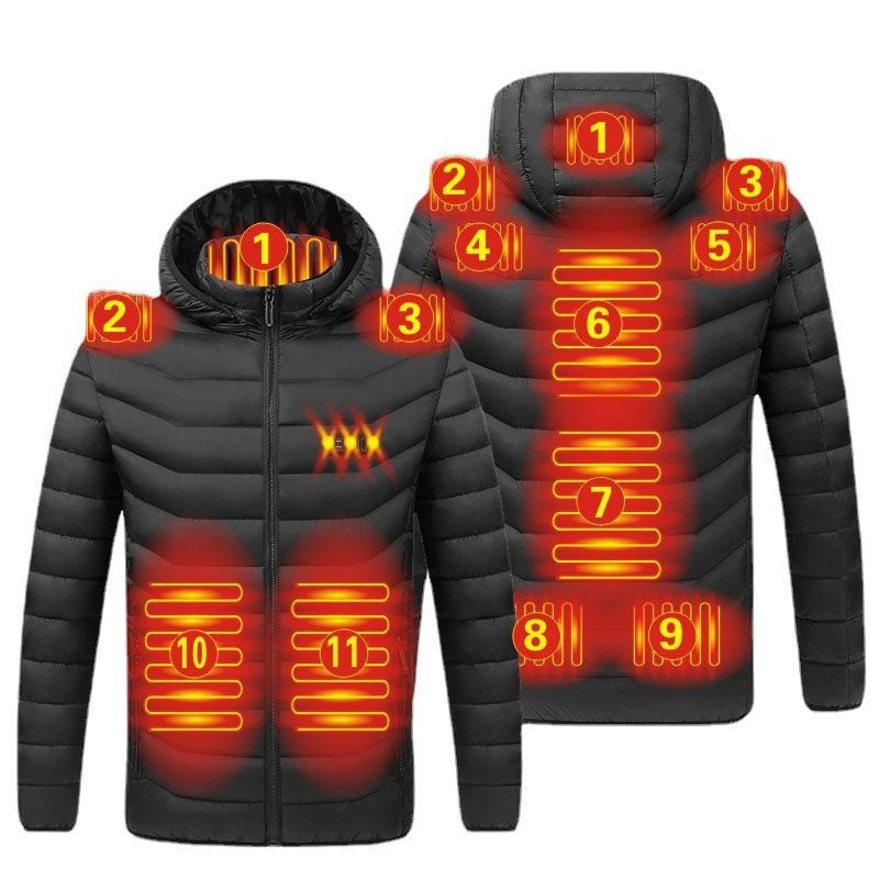 Men 11 Areas Heate Jacket Winter Warm USB Heating VSmart Thermostat Hooded Heated Clothing Waterproof  Warm Padded Jacket