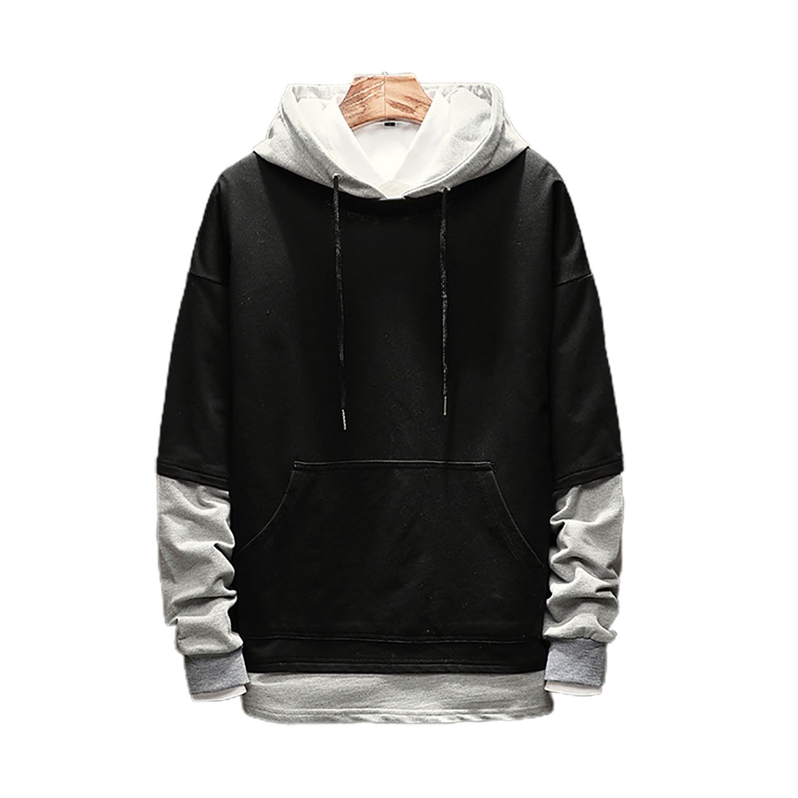 Male Hoodie Fashion Contrast Color Drawstring Hooded Pullover