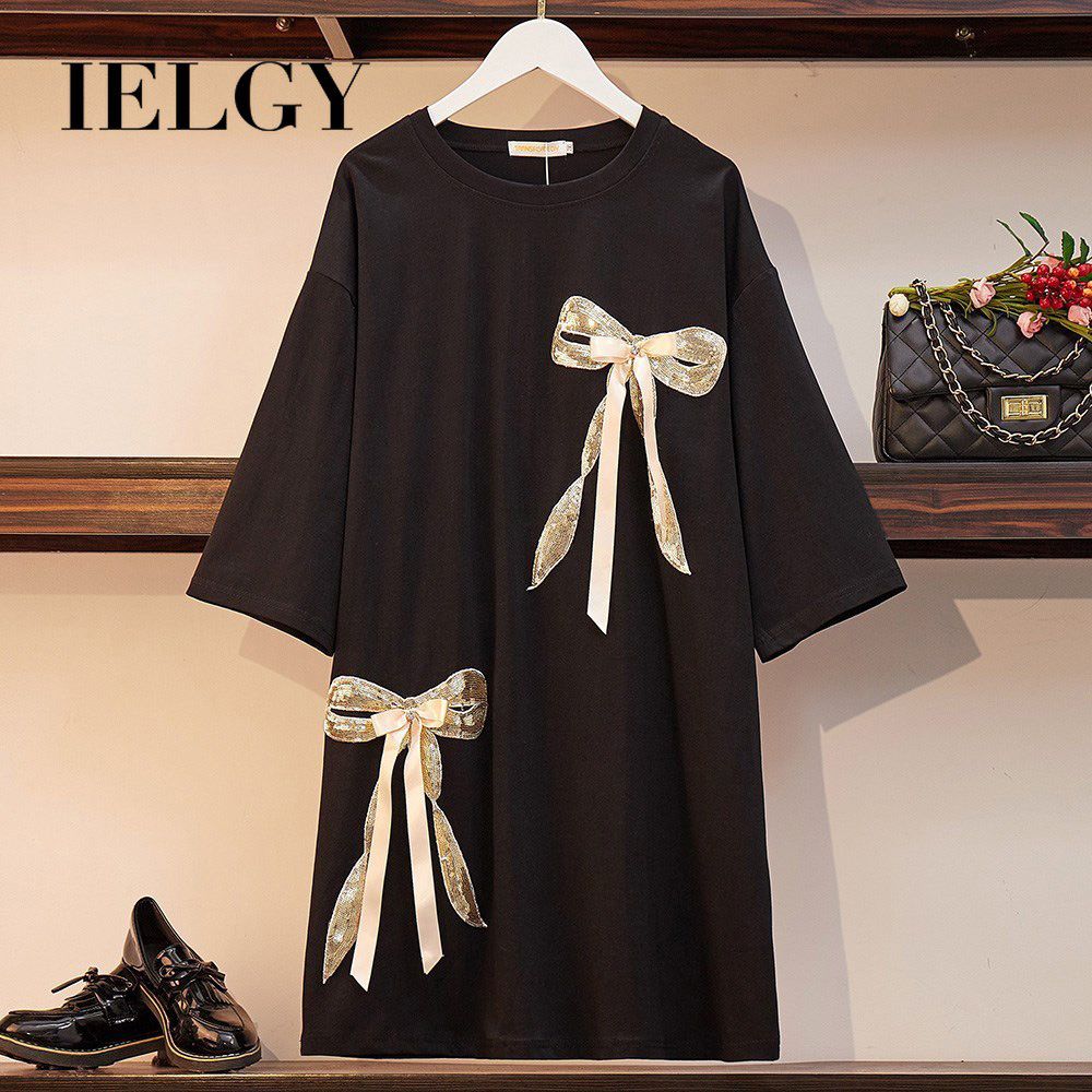 IELGY large size women's dress oversized loose wild was thin bow skirt tide