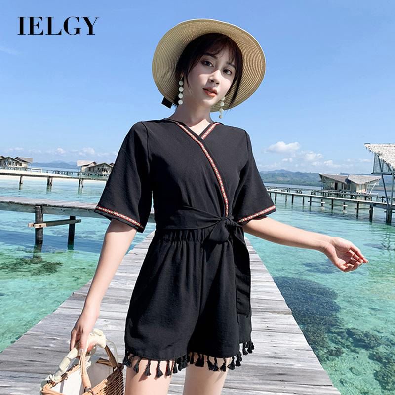 IELGY Wide leg Casual Fashion One-piece Vacation All-match Beach Women's dress Tassel Red
