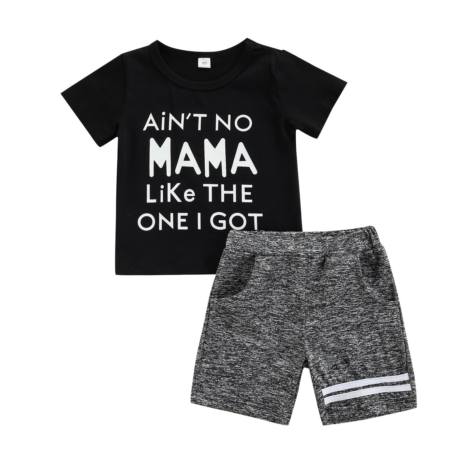 Little Boy T-shirt and Shorts Set Unique Letter Short Sleeve Tops and Stripe Short Pants