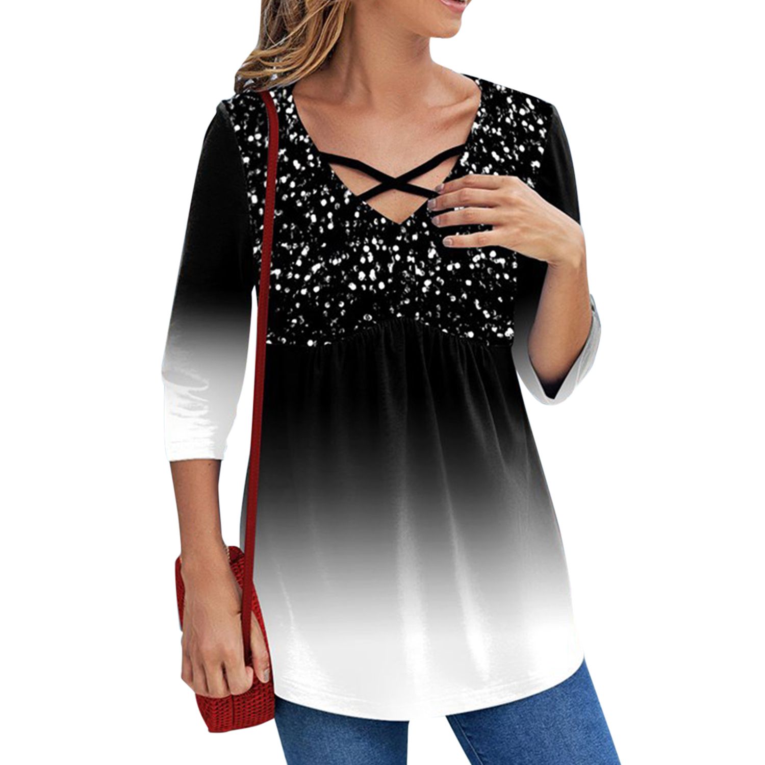 Pullover T-shirt Exquisite Hollow Decorative Printed Women T-shirt