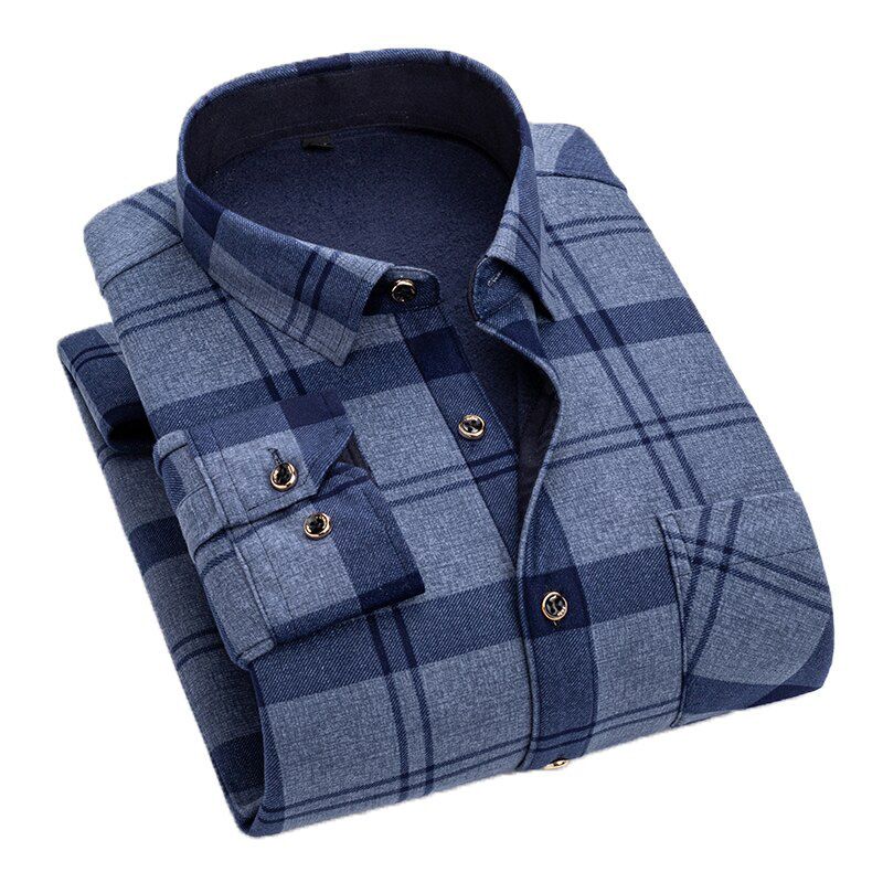 Aoliwen Brand Men New Thick And Velvet Long Sleeve Warm Slim Fit Shirts For Men Flannel Cold Resistant Plaid High Quality Shirts