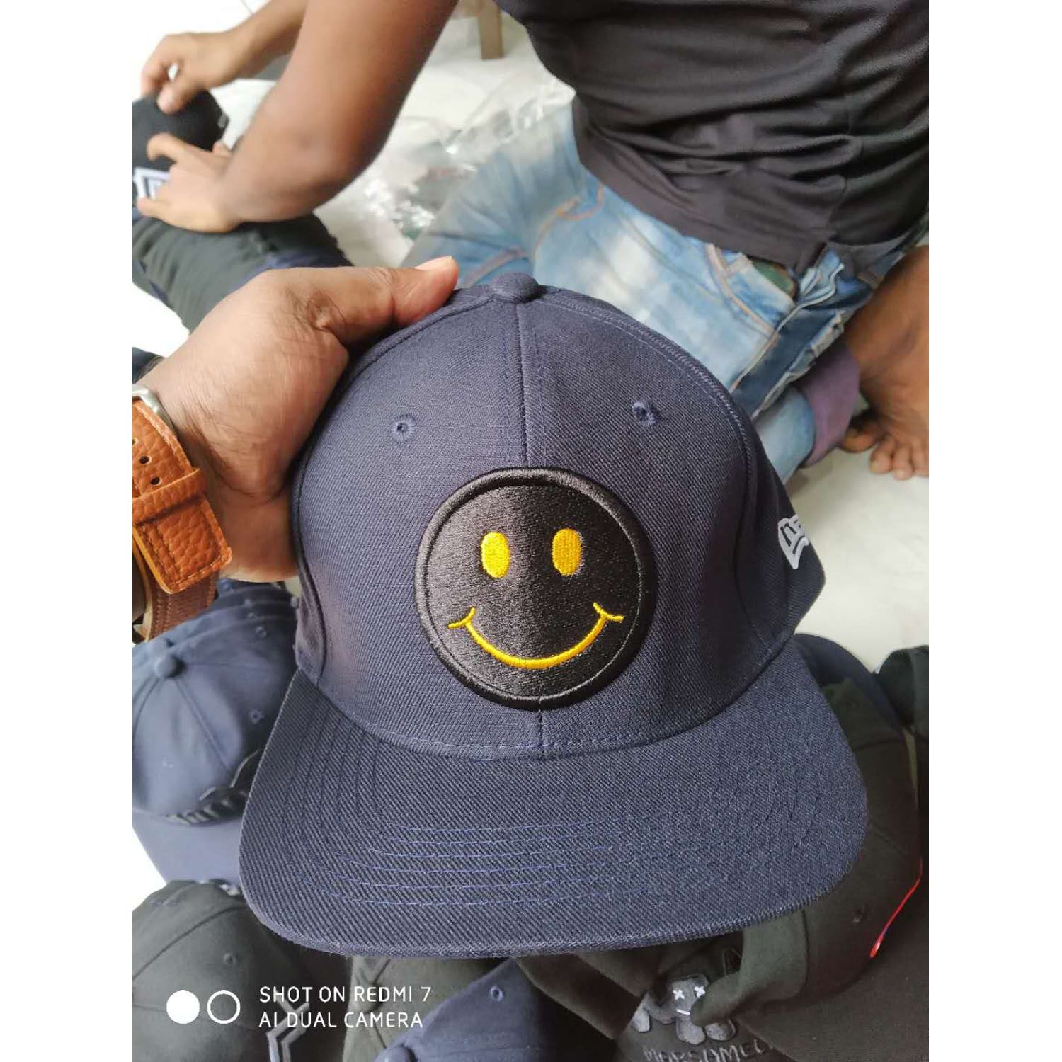 Men's/Girl's Black Smiley Sticker Cap Free Size Caps