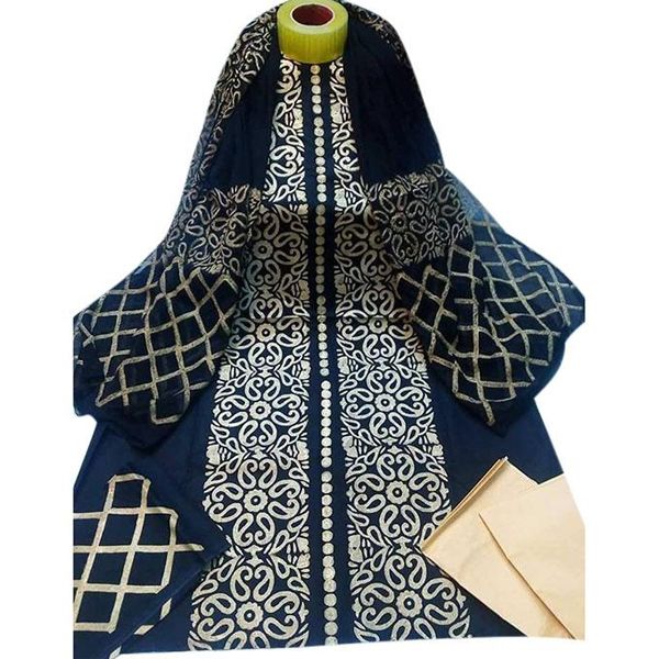Unstitched Navy Blue Cotton Salwar Kameez