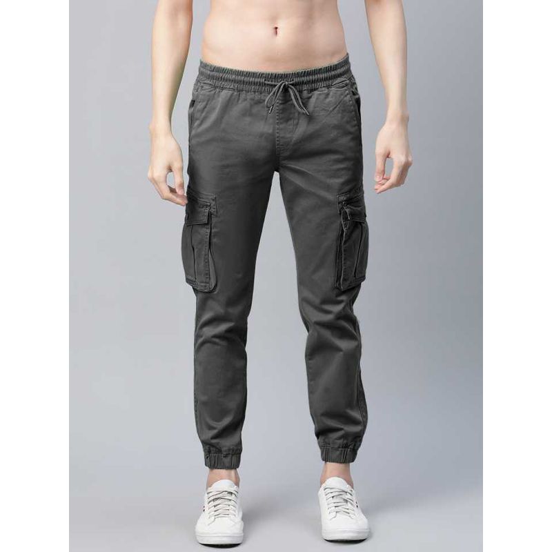 Dark Ash Cotton Slim Fit Joggers for Men