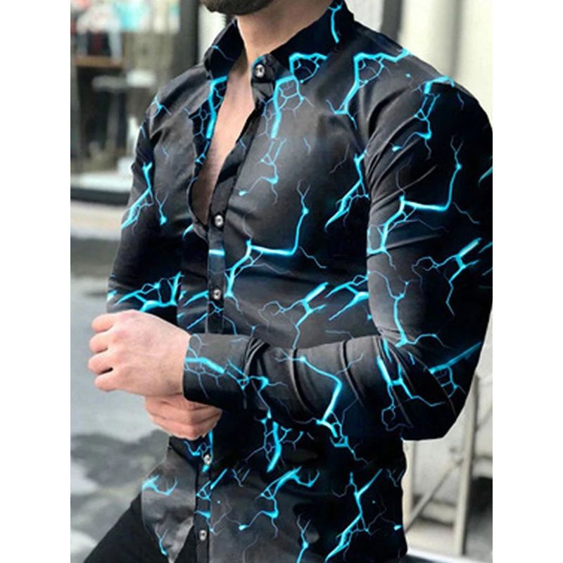 Casual digital printing gradient long-sleeve shirt men's 2021 Spring and autumn fashion shirt Lapel button shirt men's street we