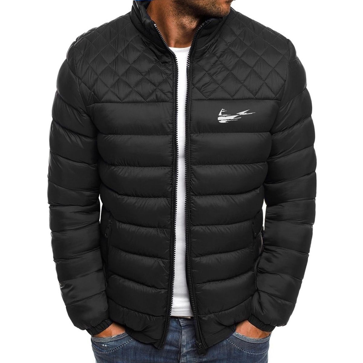 warm and thick men's cotton parker jacket winter casual jacket men's cotton down jacket with stand-up collar