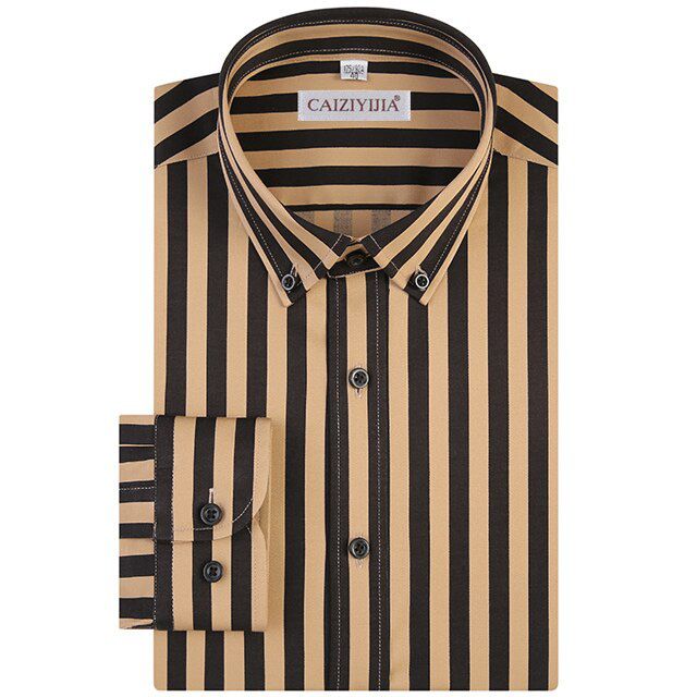 Men's Vertical Striped Button Down Long Sleeve Dress Shirts Pocket-less Design Casual Standard-fit Semi-formal Business Shirt