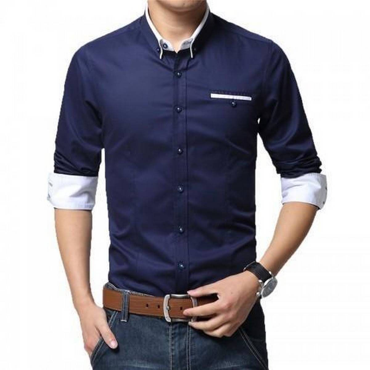Navy Blue Long Sleeve Casual Shirt for Men