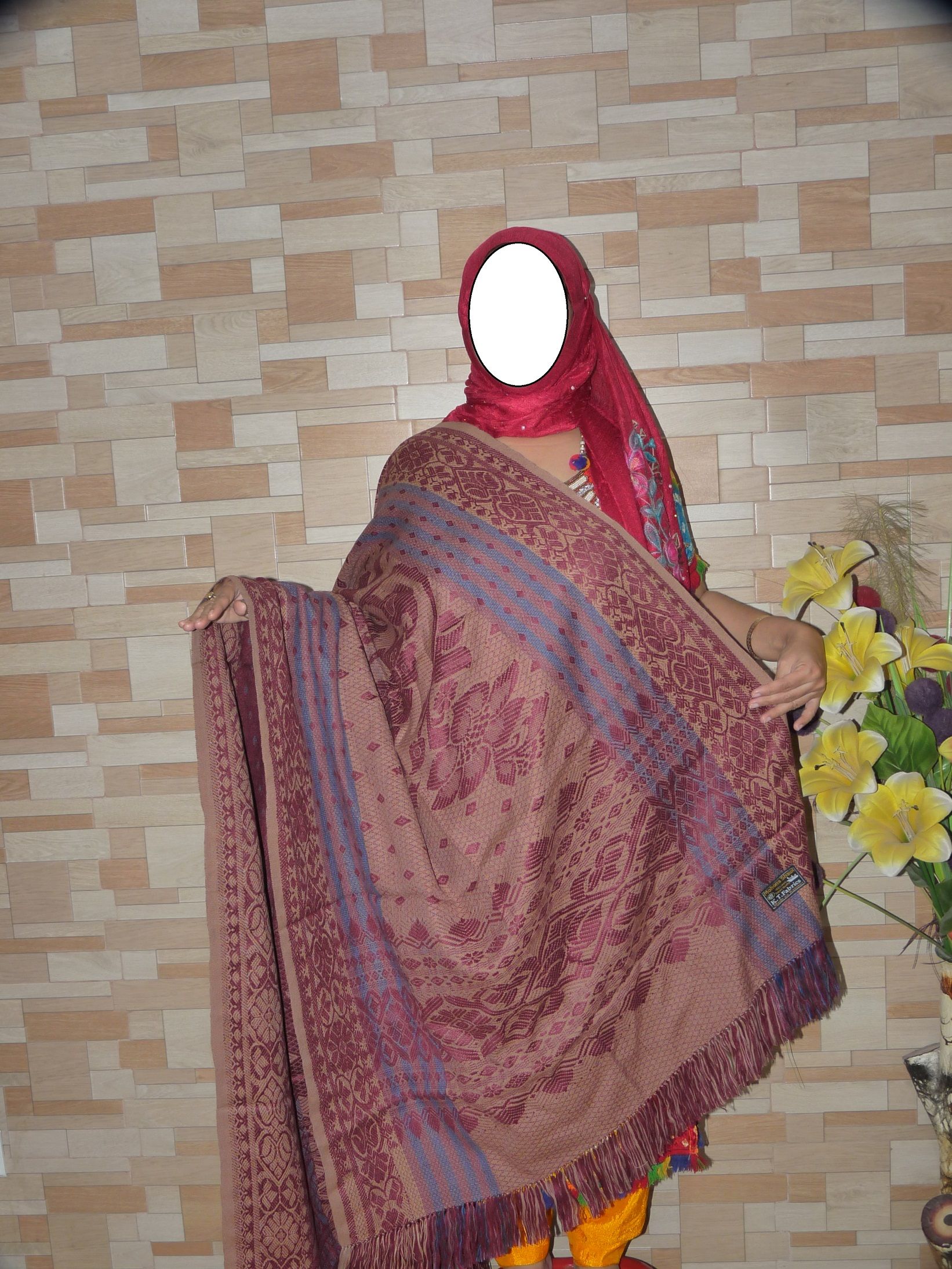 Traditional Ladies Shawl with two sides wearable ( Design 14 )