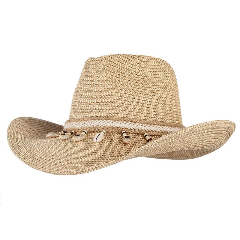 GEMVIE 2020 Shell Paper Straw Hat Outback Hat For Women Men Western Summer Sun Beach Cap