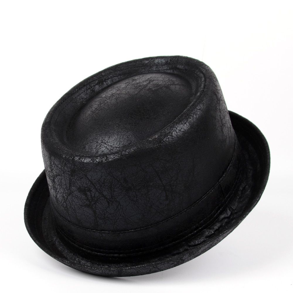 100% Leather Flat Pie Hat For Men Dad Fedora Hat Bowler Porkpie Jazz Hat Big 4Size S M L XL