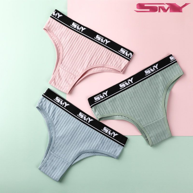 Pack of 3 - New Cotton Ladies Panties Low-rise Panty Cute Girls Soft Underwear Female Breathable Underpants Women Threaded Briefs