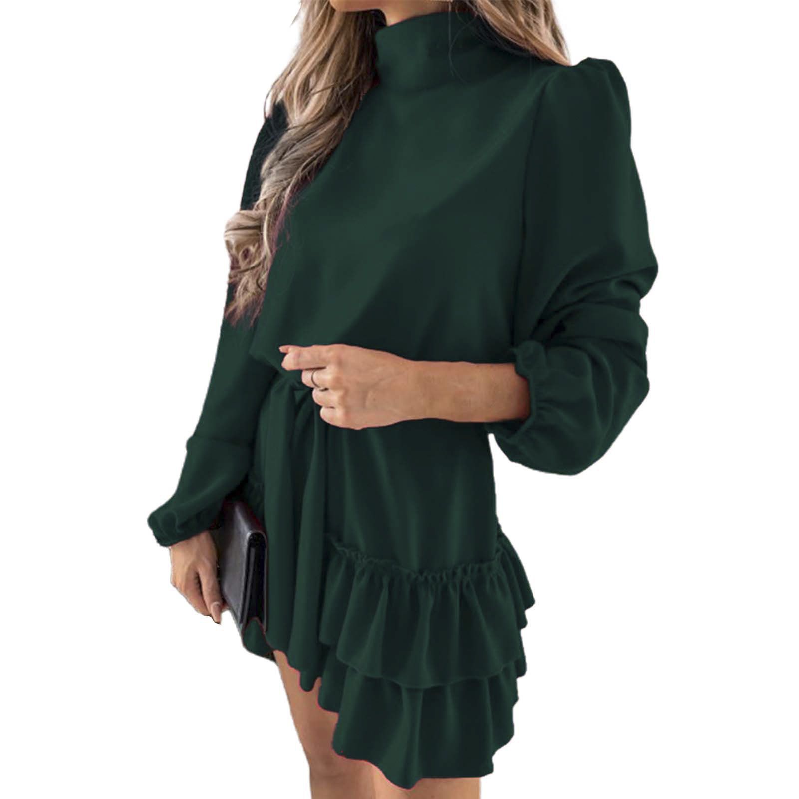 Women Dress Lantern Style Ruffle Puff Sleeveni A-line Dresses