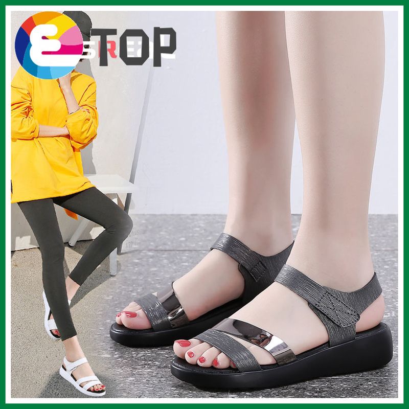 Fashion Flat Sandals For Women Leather Summer Shoes Women Casual Outdoor Beach Sandals White Platform Women Shoes