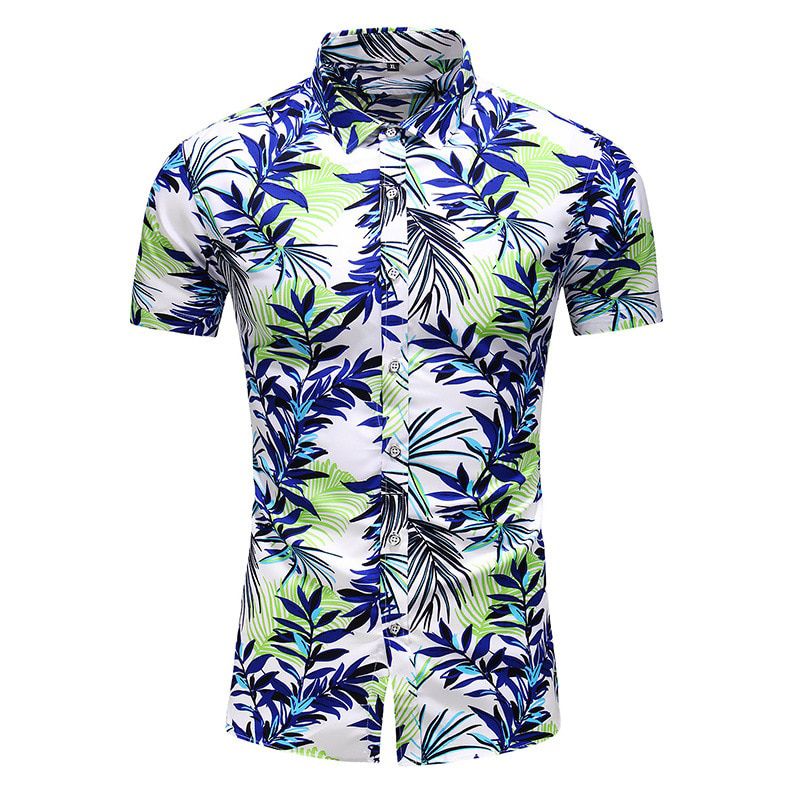 2021 New Men's Slim fit Floral Printed Shirts Male Casual Short Sleeve Hawaiian Beach Flower Basic Tops Plus Size M-7XL