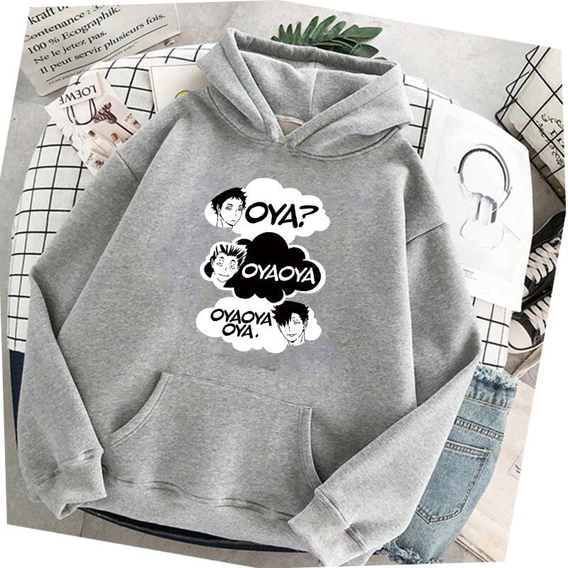Cartoon Haikyuu Hoodies Men Funny Japanese Anime Streetwear Harajuku Karasuno Fly High Graphic Sweatshirts Unisex Tops Male