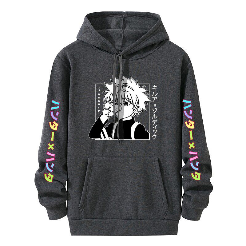 Kawaii Hunter X Hunter Hoodies Men Women Short Sleeve Sweatshirt Killua Zoldyck Anime Manga Black Hoodies Bluzy Tops Clothes