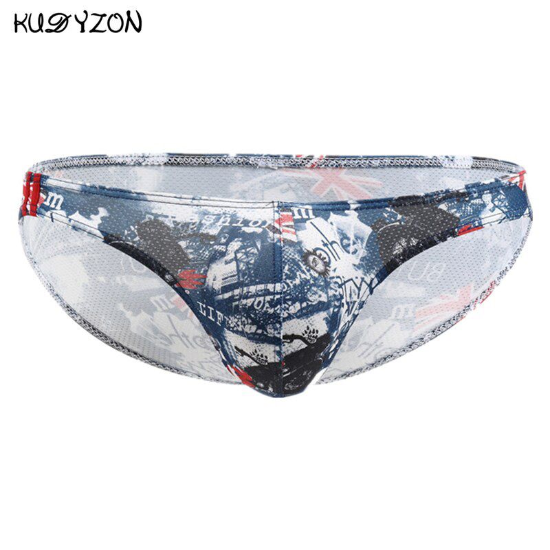 Sexy Gay Men Printed Briefs Low Waist Male Panties Cuecas Calzoncillos U Pouch Jockstrap Mesh  Brief