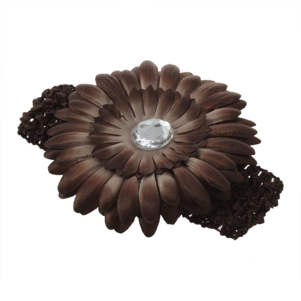 TE Baby Girl Crystal Daisy Peony Flower Hair Clip + Crochet Headband Hairwear
