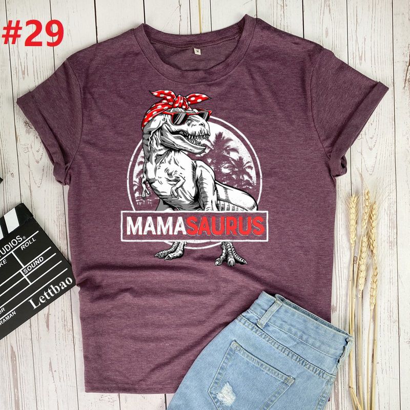 Mamasaurus T Rex Dinosaur Graphic T Shirts Women 2021 Summer New Casual Loose Tshirt Mother's Day Gift Korean O Neck Female Tops
