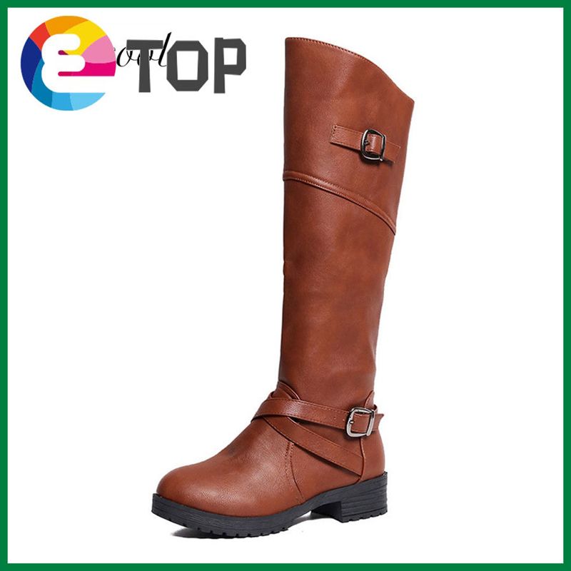 Women Low Heels Western Boots Ladies Riding Cowboy Boots Winter Round Toe Women Knee-high Cowgirl Boots