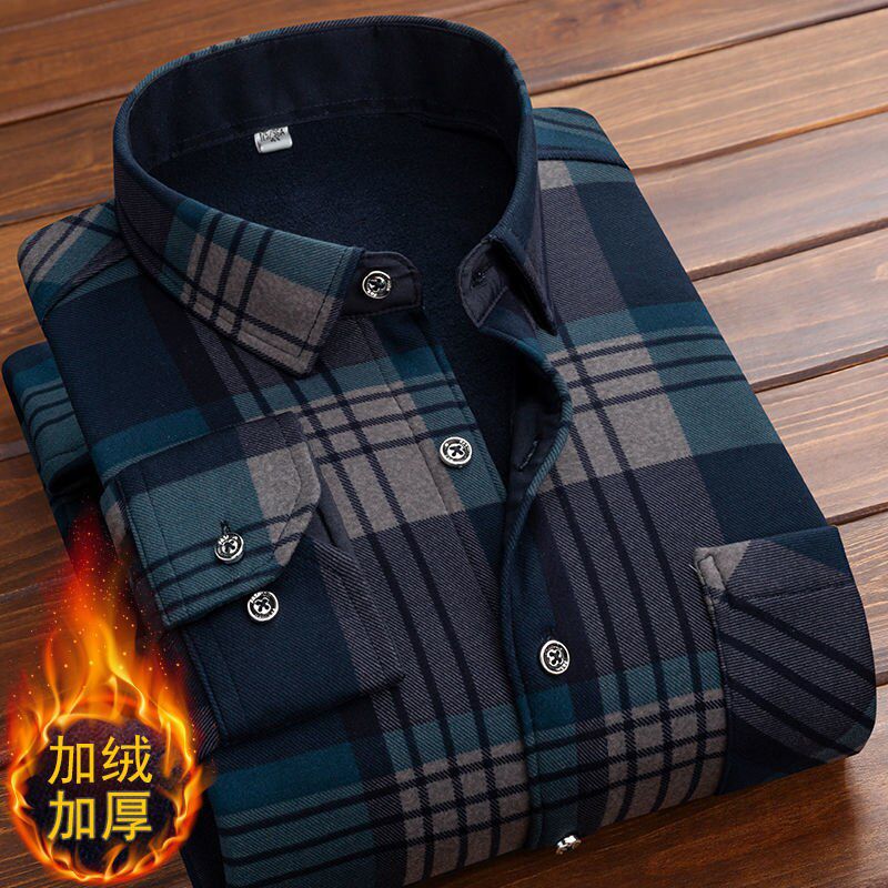 Men Fleece Shirt 2021 Autumn Winter Male Long Sleeve Plaid Shirt Thick Fleece Lined Soft Casual Flannel Warm Dress Shirt L-5XL