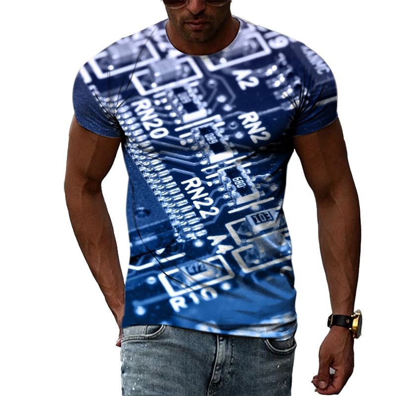 O-neck Casual Top 3D Printing Electronic C Men's T-shirt Summer Creative Breathable Fitness Street Oversized T-shirt