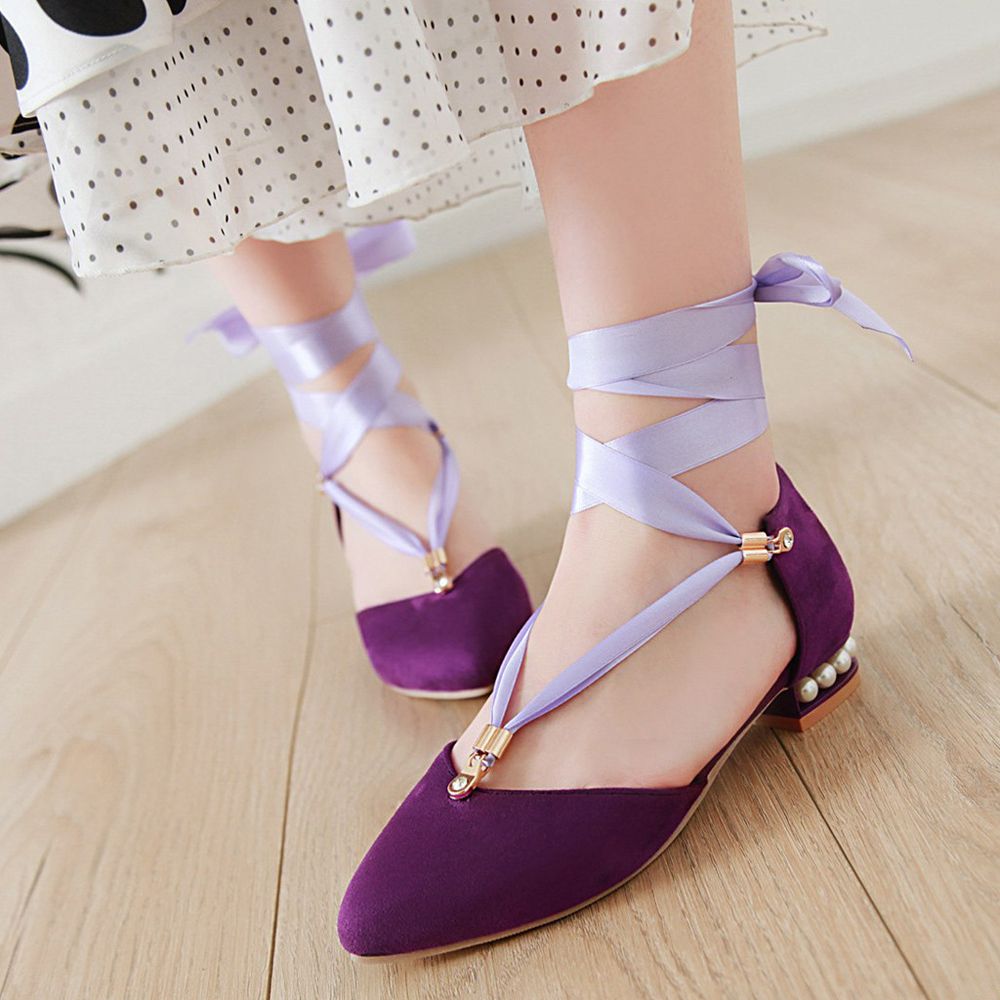 【ALLGOOD】Shoes For Women New Casual Shoes ClearanceWomen's Ladies Pointed Toe Lace Up Pearl Hollowed Out Casual Single Shoes