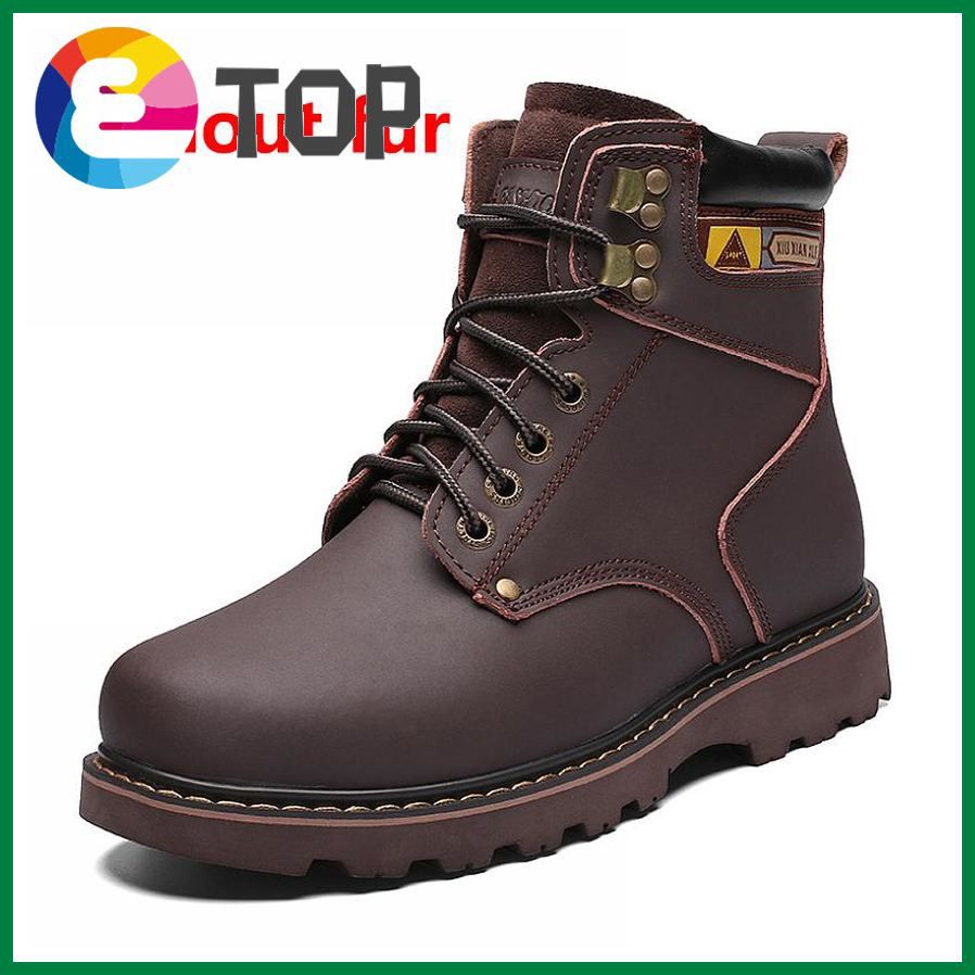 Male Work & Safety Leather Boots Leather Men Winter Shoes Winter Mens Ankle Boots Warm Snow Boots Work Shoes