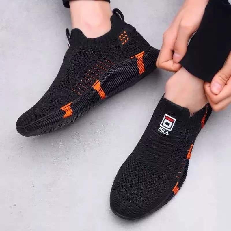 mens black and orange step shoes