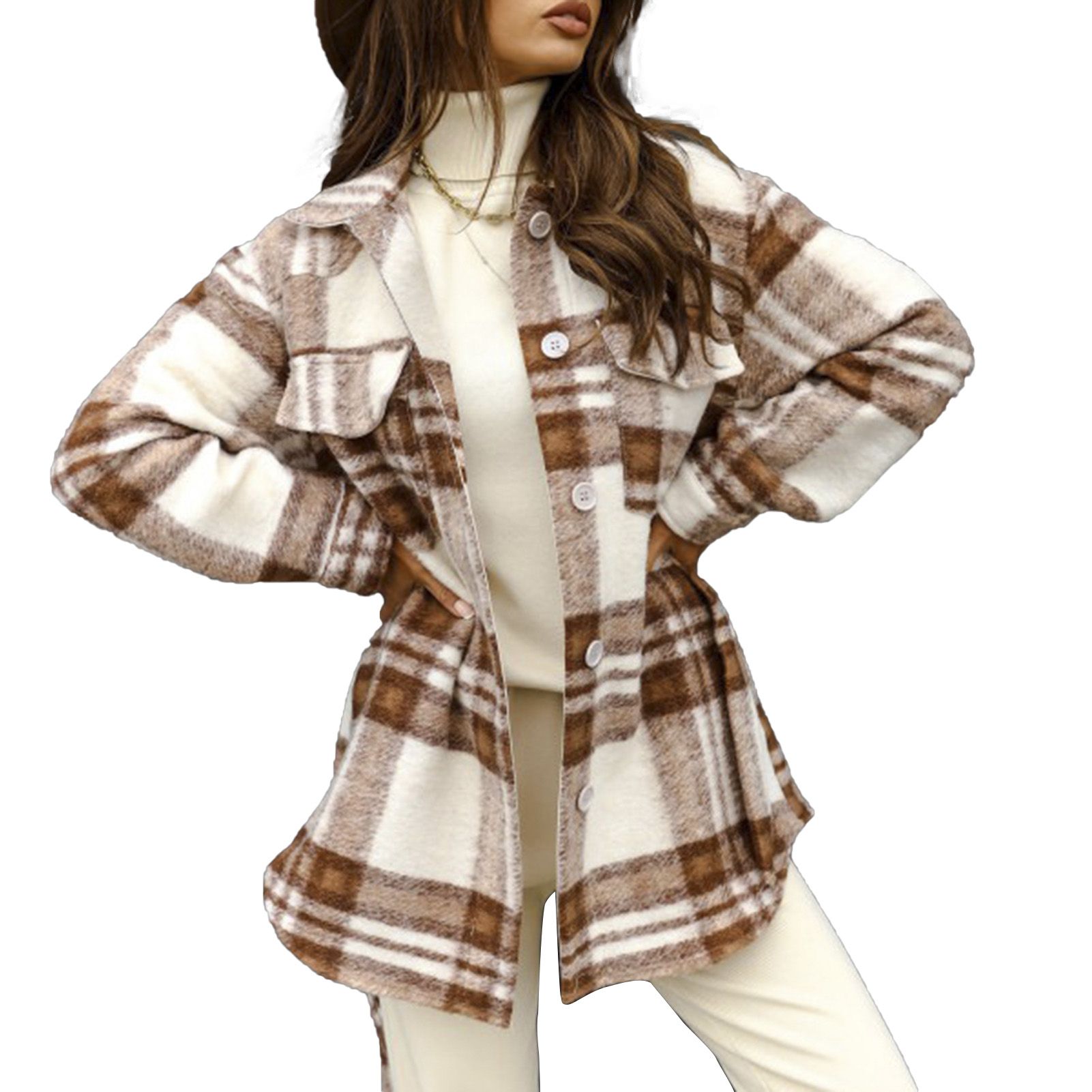 Winter Coat Turndown Collar Turndown Collar Pockets Belt Jacket
