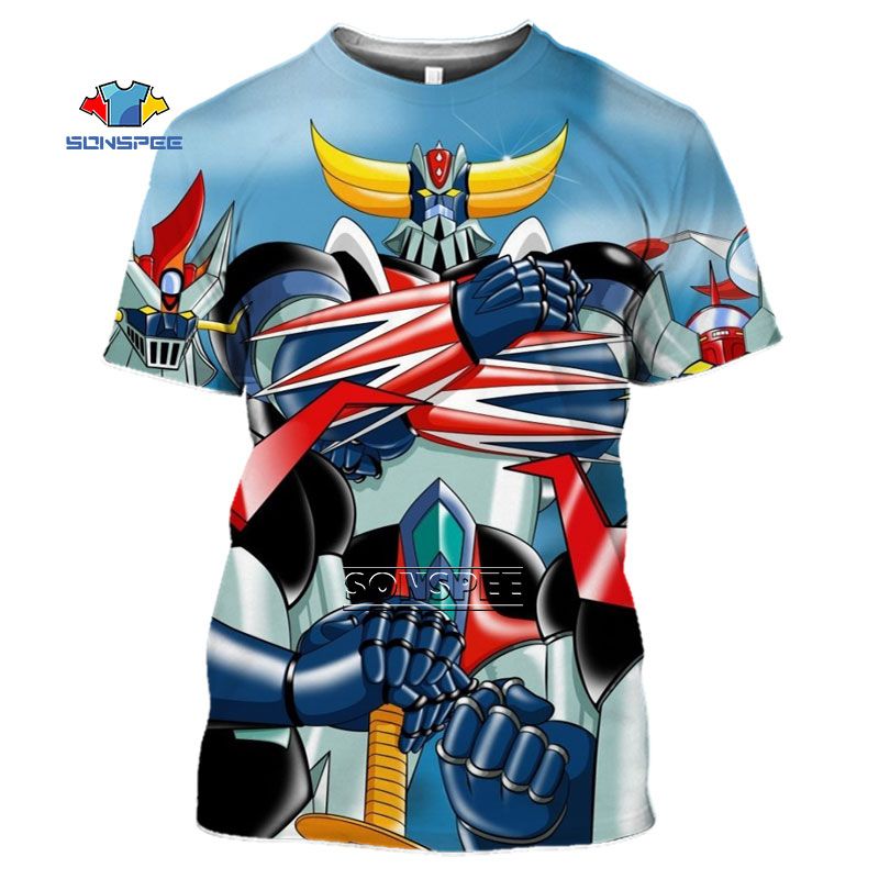 SONSPEE 3D Print Sci-fi Anime Mazinger Z T-shirt Robot Man's T-shirt Summer Short Sleeve harajuku Shirt Armored Warrior Top Tees