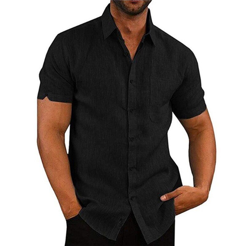Men's Shirts Blouse Short Sleeve Men Casual Slim Fit Mandarin Collar Shirts High Quality Summer Beach Shirt