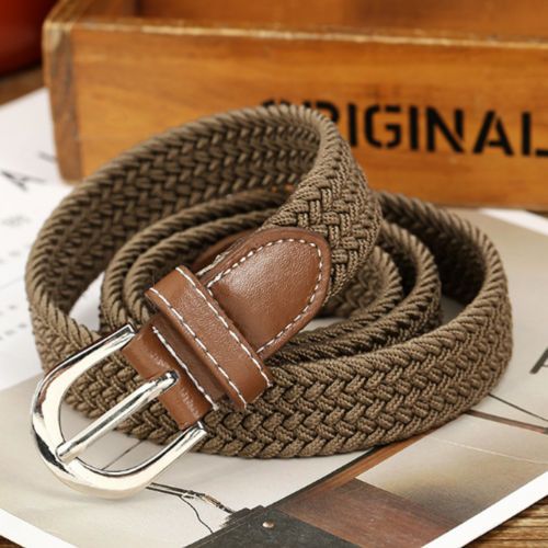 US STOCK Men Women Braid Leather Elastic Stretch Cross Buckle Pin Belt Waistband Canvas Buckle Belt Waistband Waist Straps