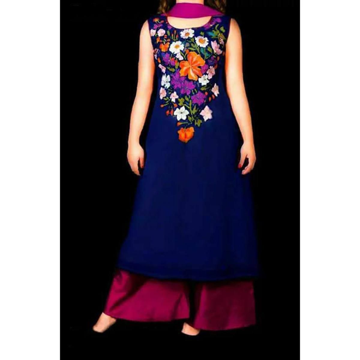 Exclusive Unstitched Navy Blue Georgette Embroidery Work Salwar kameez For Women