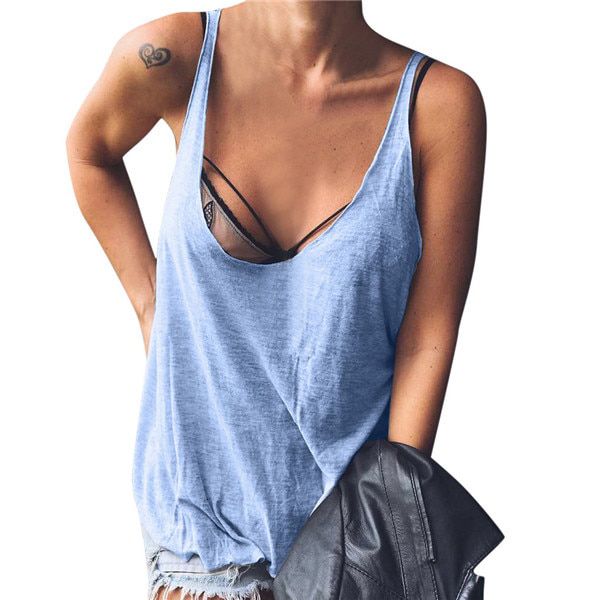 New Tank Tops Women Summer Sleeveless O-Neck Back Deep V Shirt Beach Slim Ladies Vest Casual Sleeveless shirt Tee TT3