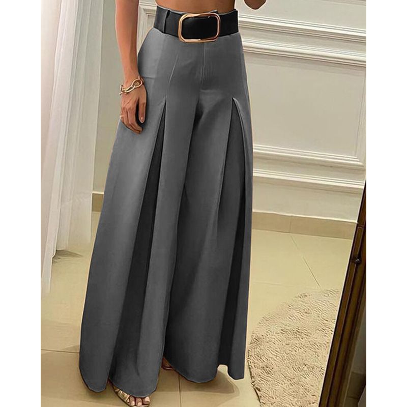 Women‘s Long Trousers Elegant Ladies Office Wear Casual Slim Fit High Waisted Ruched Pleated Wide Leg Pants Without Belt