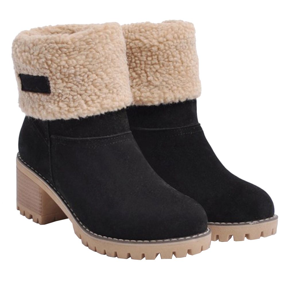 Women Fashion Winter Fur Boots Women's Plush Warm Platform Suede Ankle Snow Boots Anti Slip Chunky Heels Shoes