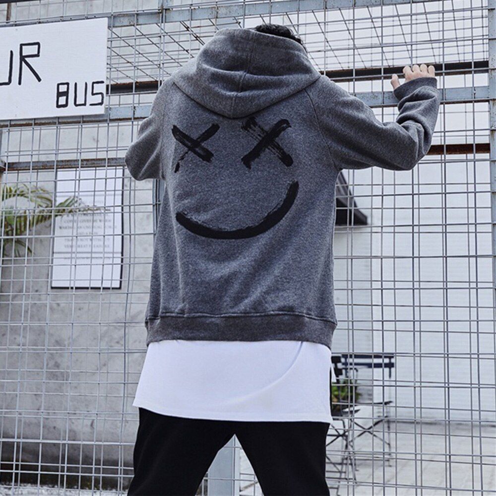 Men Happy Smiling Face Hoodies Fashion Patchwork Oversized Sweatshirts Hooded Pullovers Uni Couple Hoodie  Hop Streetwear