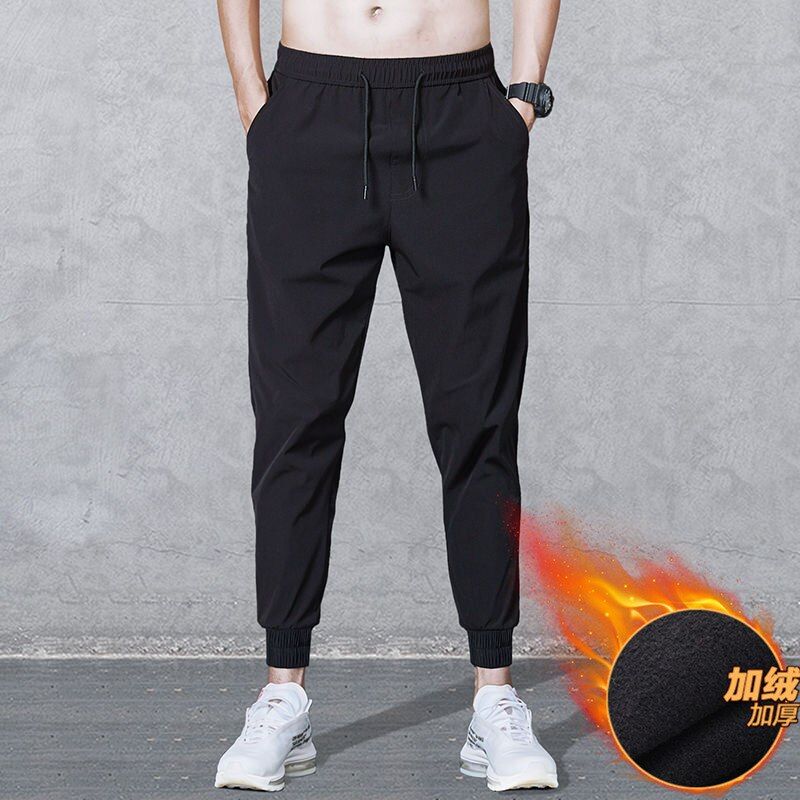 Autumn and winter warm trousers medium thick plus velvet men's trousers sports plus size casual men's ninth pants