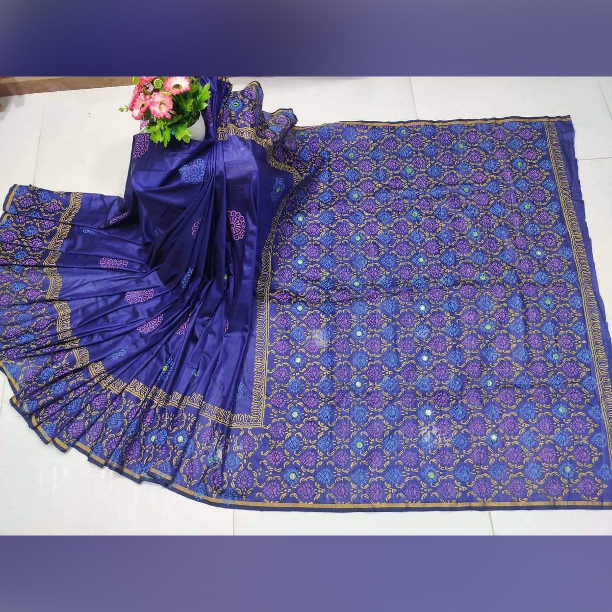 ধুপিয়ান শাড়ি ব্লক এবং এমব্রয়ডারি কাজ করা-dupi yana block &embordary work shree