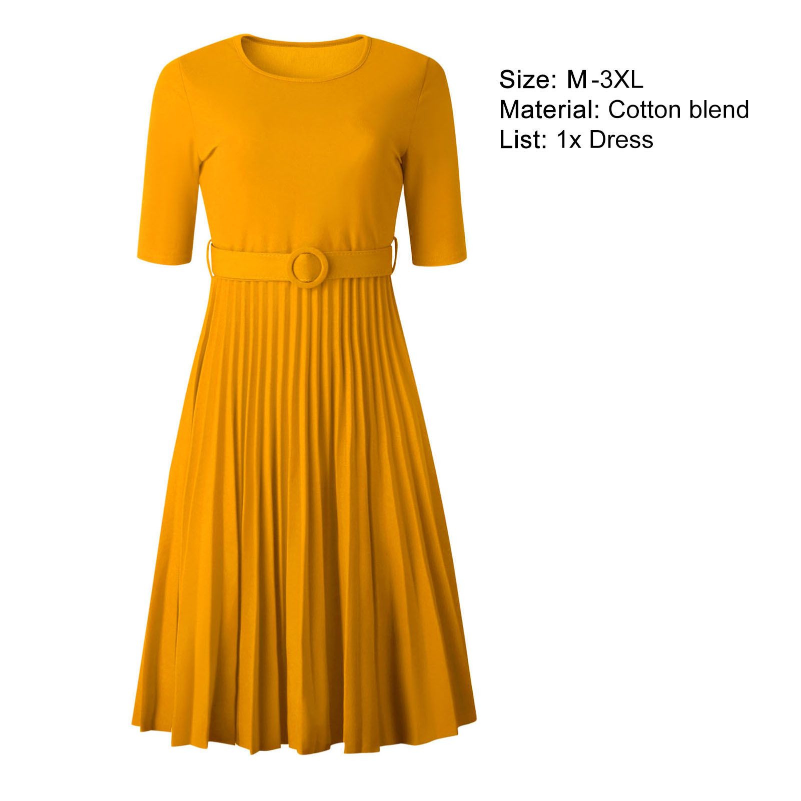 Elegant Dress Waist Tight Solid Color Short Sleeve A-Line Dress