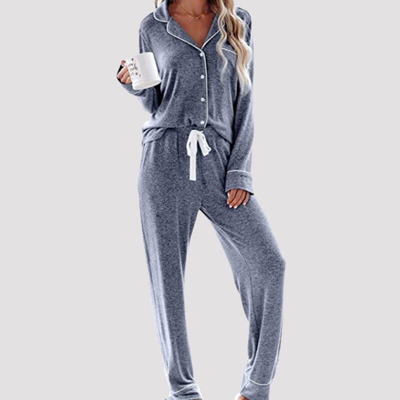 Autumn Women Tie-Dye Turn-Down Collar on Homewear Pajama Suits Full Sleeve Pants Sleepwear Soft Skin-Friendly Loungewear
